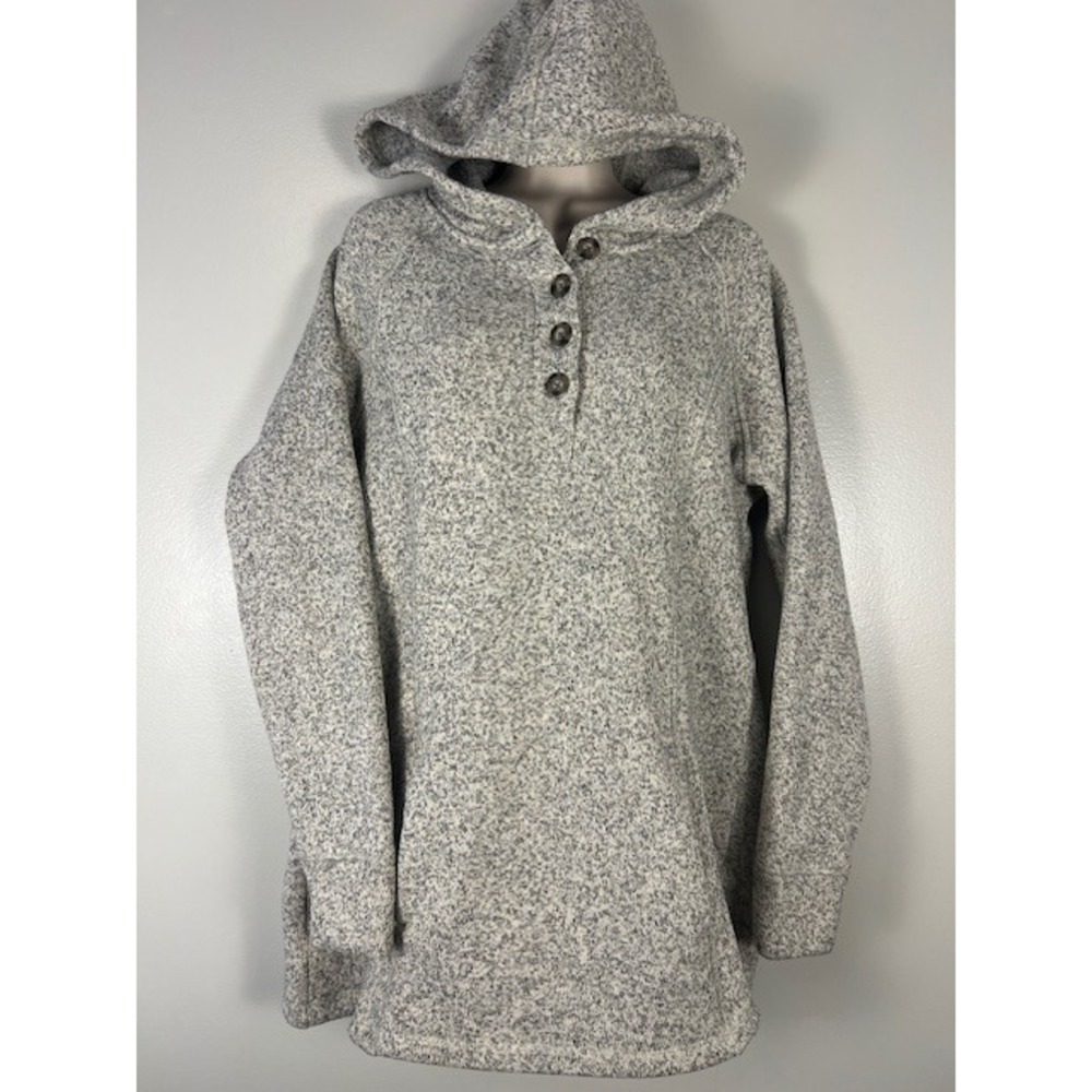 Cabela's Speckled Cream Gray Hoodie Button Neck Long Sleeve‎ Women's Sz L
